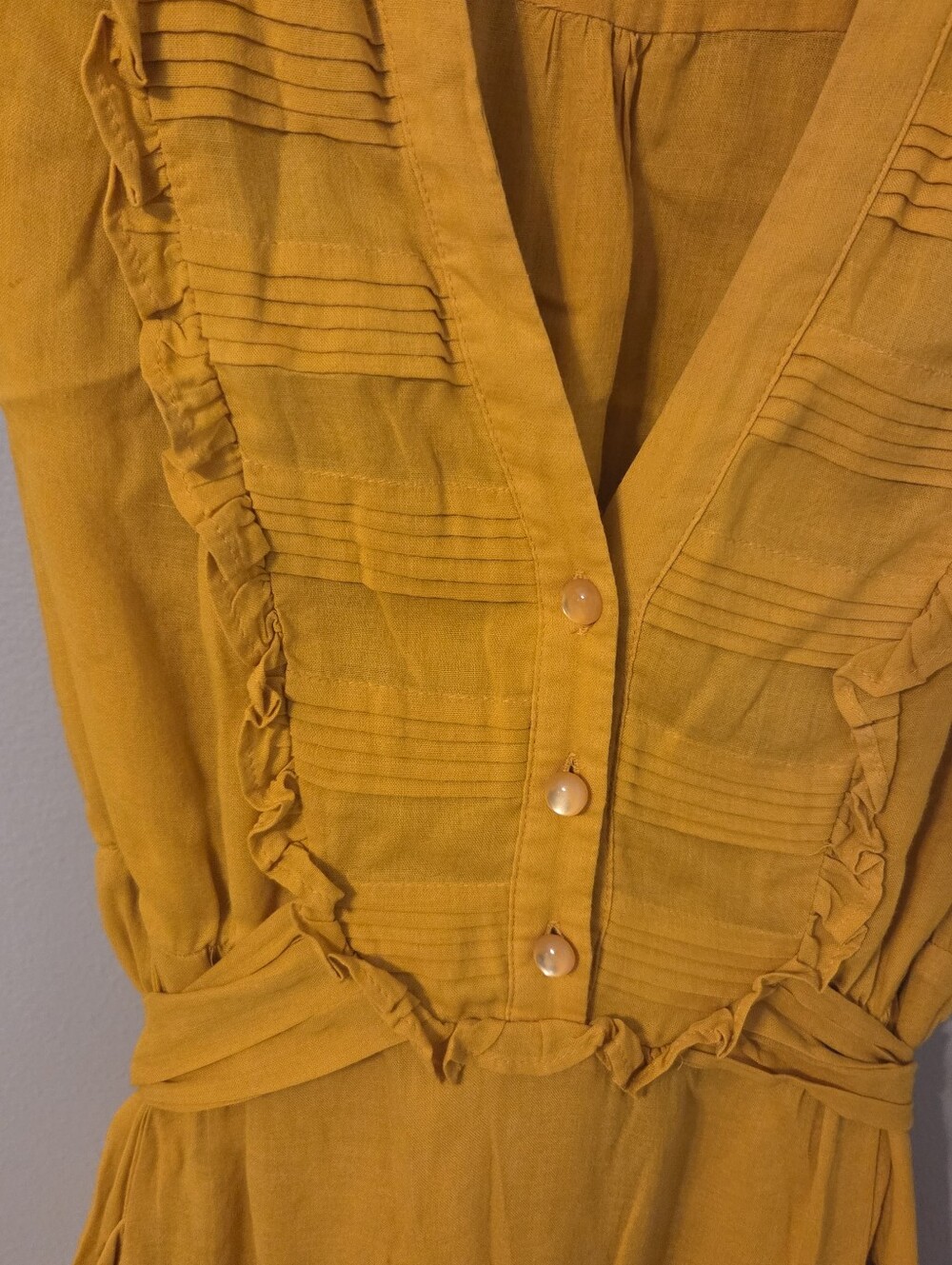 Odille Womens Yellow Pleated Ruffle Tier Hem Summer Dress Sz 4 - Picture 4 of 8
